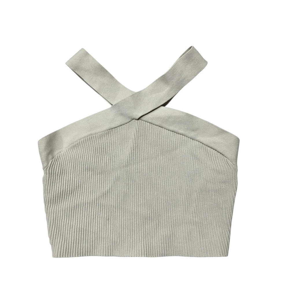 Babaton Sculpt Knit Criss Cross Tank Women M Beige Ribbed Cropped Halter Top